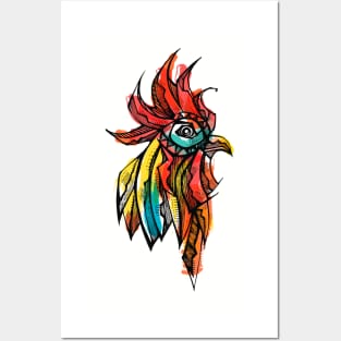 Rooster head ink drawing Posters and Art